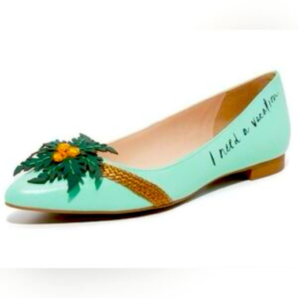 Kate Spade Evalina I Need A Vacation Bejeweled Palm Tree Ballet Flats Size 9